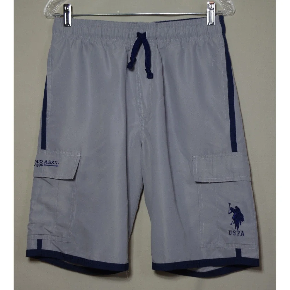 US Polo Assn Men's Small Cargo Board Shorts Gray Navy Blue